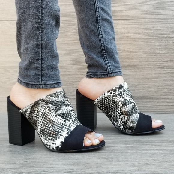 Python Snake Print Open Slip on Chunky High Heel - Picture 8 of 8